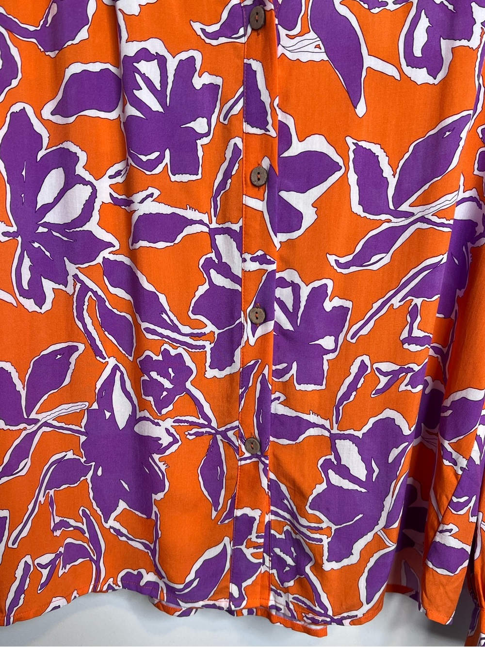 PrettyGarden Orange Purple Floral Design Button-Front Blouse. Size Small. NWT. - Picture 7 of 15